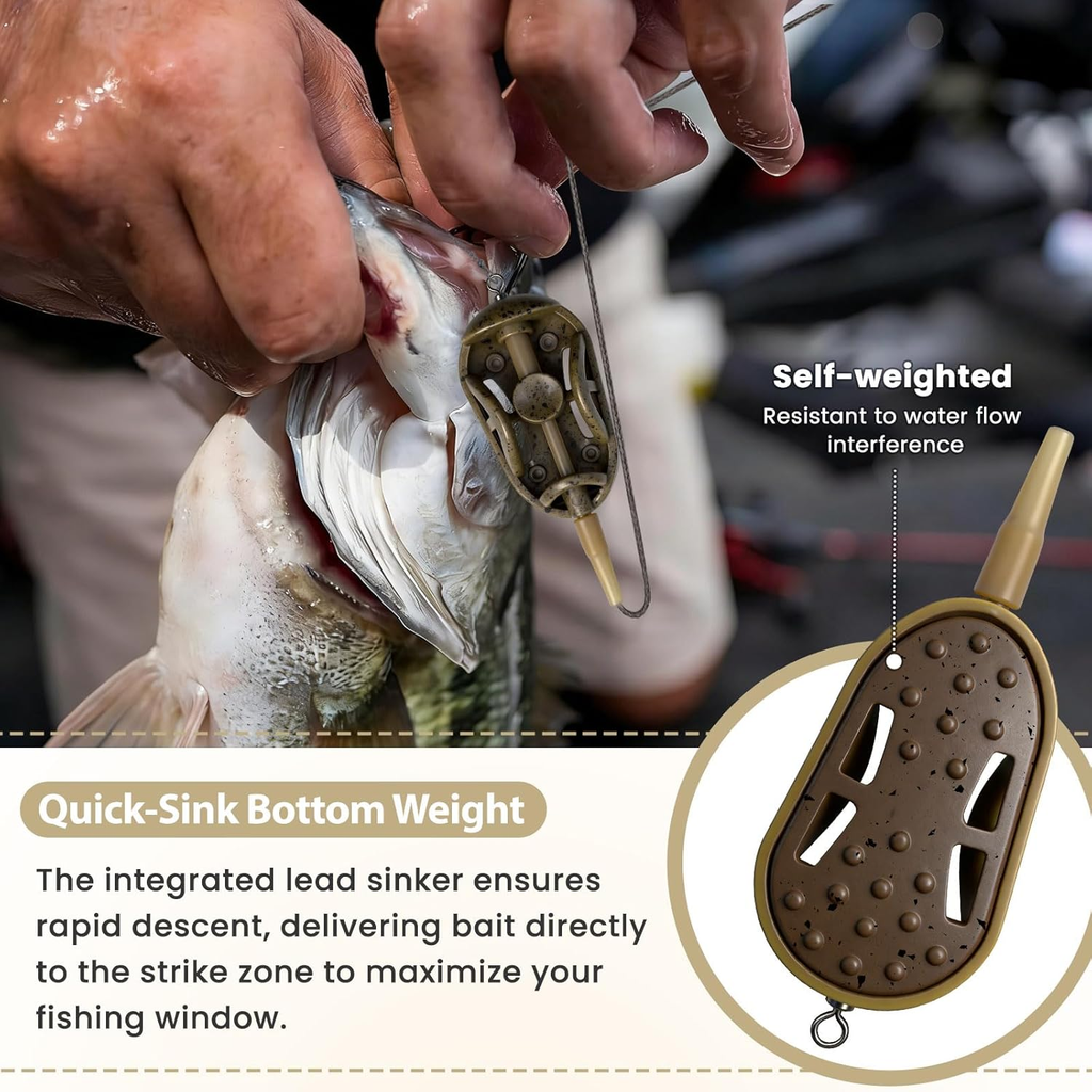 Carp Fishing Method Feeders Set - Inline Baiting Tool & Groundbait Sinker Cages with Easy-Press Compactor | Professional Carp Fishing Equipment for Coarse Fishing & Efficient Baiting