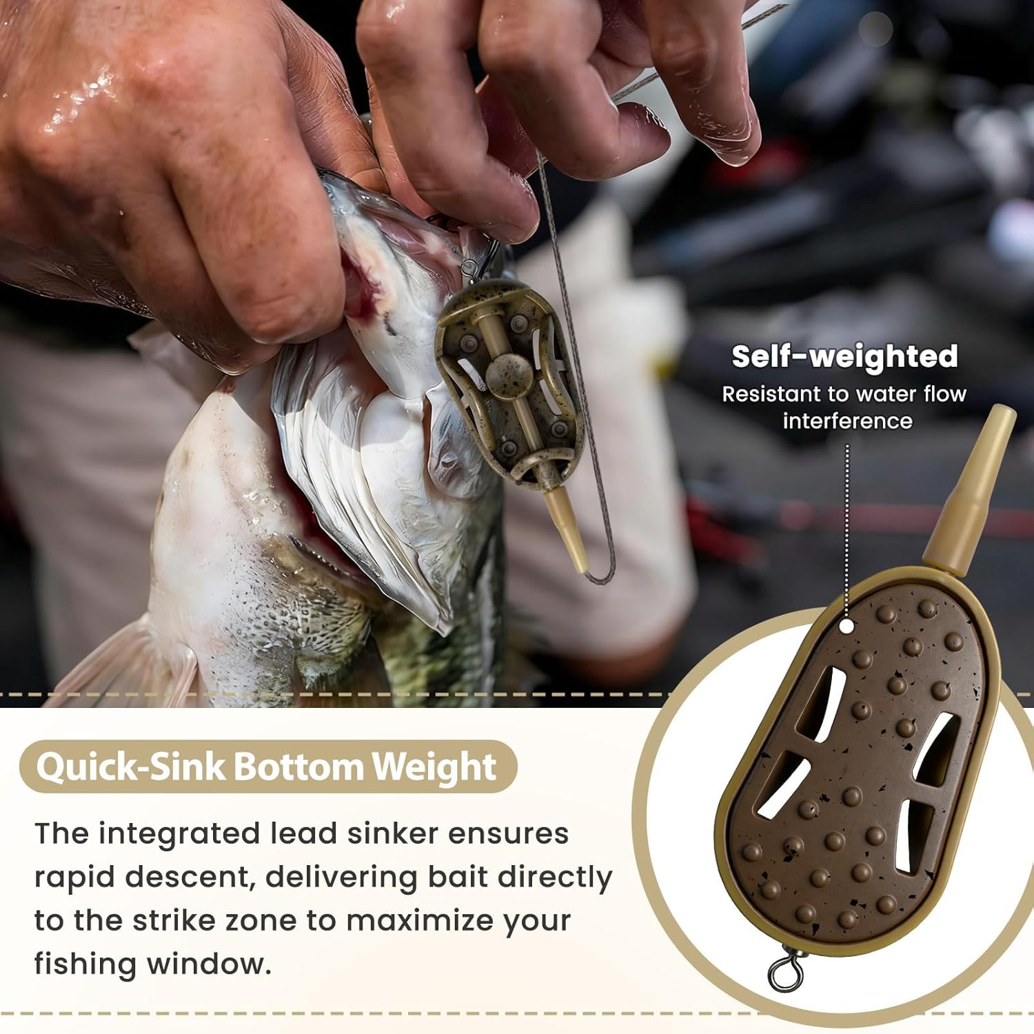 Carp Fishing Method Feeders Set - Inline Baiting Tool & Groundbait Sinker Cages with Easy-Press Compactor | Professional Carp Fishing Equipment for Coarse Fishing & Efficient Baiting