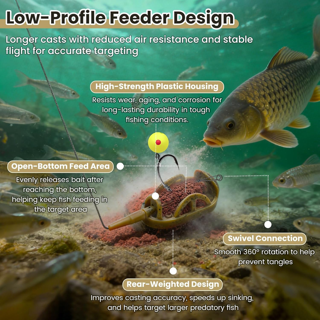 Carp Fishing Method Feeders Set - Inline Baiting Tool & Groundbait Sinker Cages with Easy-Press Compactor | Professional Carp Fishing Equipment for Coarse Fishing & Efficient Baiting