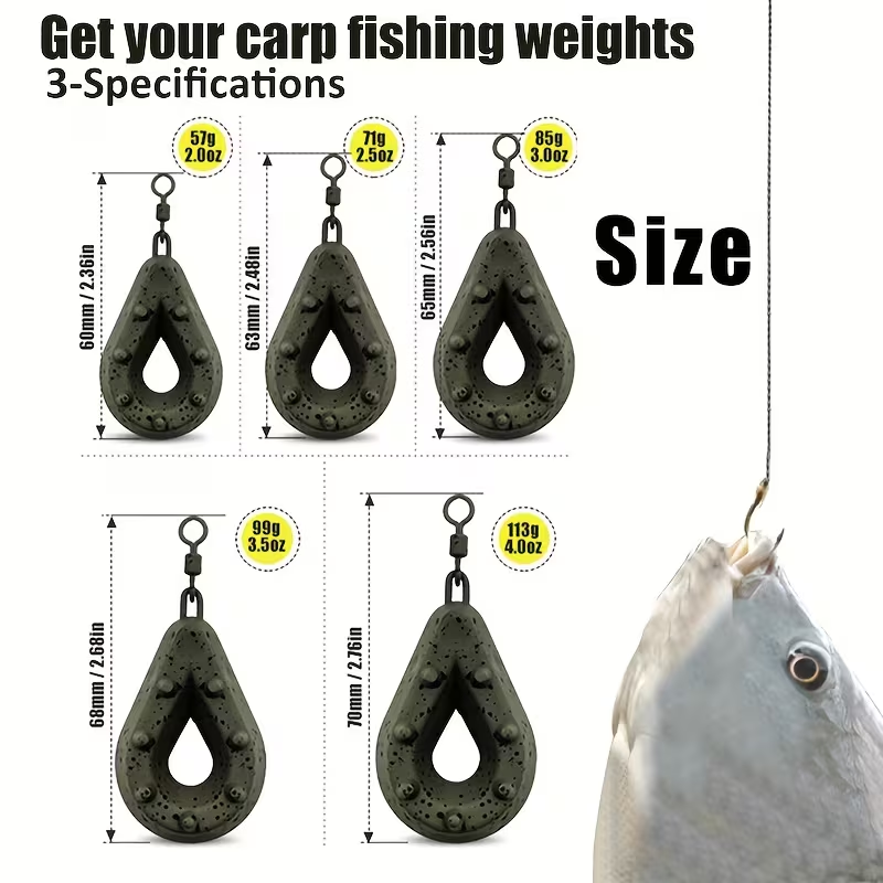 Fishing Lead Weights - Teardrop Shape with Coated Surface, Hollow Carp Weights for Slow Release Bait, Fits Any Clip, Valentine'S Day Fishing Accessories, Mixed Colors, Durable & Lightweight Design for Freshwater & Saltwater Fishing, Fishing Weights