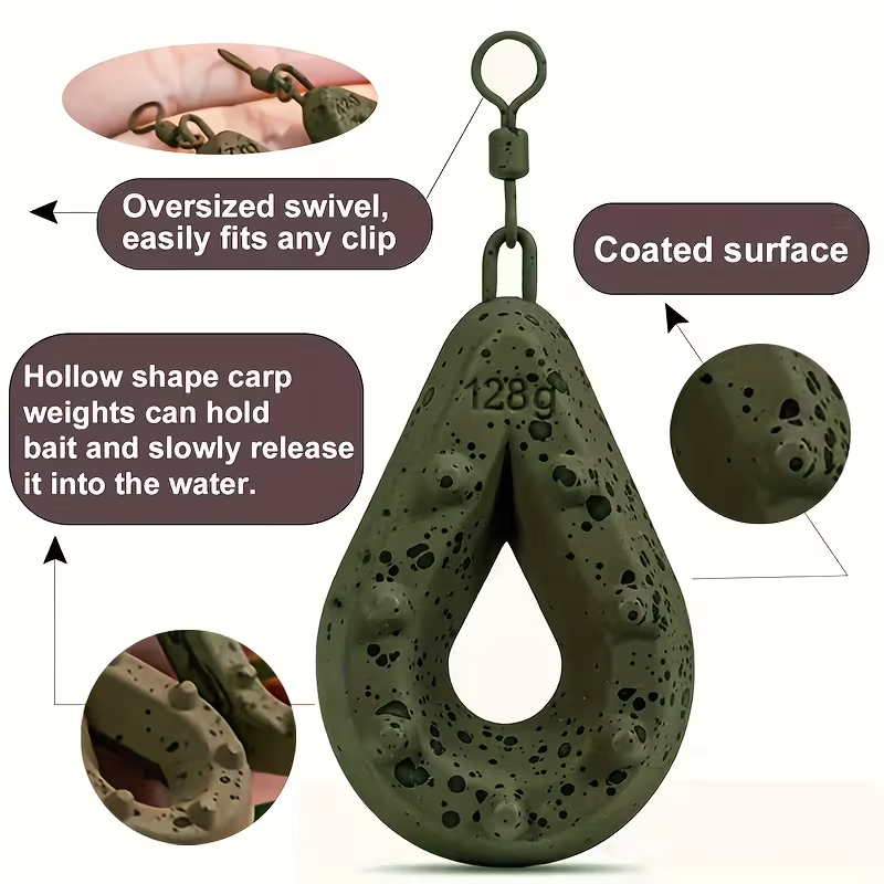 Fishing Lead Weights - Teardrop Shape with Coated Surface, Hollow Carp Weights for Slow Release Bait, Fits Any Clip, Valentine'S Day Fishing Accessories, Mixed Colors, Durable & Lightweight Design for Freshwater & Saltwater Fishing, Fishing Weights