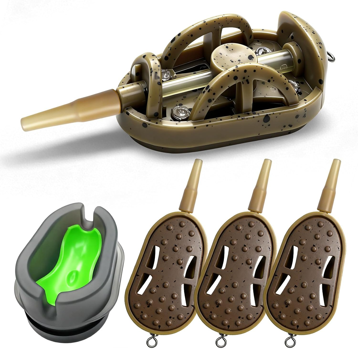 Carp Fishing Method Feeders Set - Inline Baiting Tool & Groundbait Sinker Cages with Easy-Press Compactor | Professional Carp Fishing Equipment for Coarse Fishing & Efficient Baiting