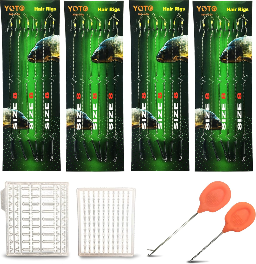 24PCS-Carp-Fishing-Hair-Rigs,Carp Fishing Gear with Wide Gape Hook,Zig Rigs Carp Fishing Kit with Carp Accessories