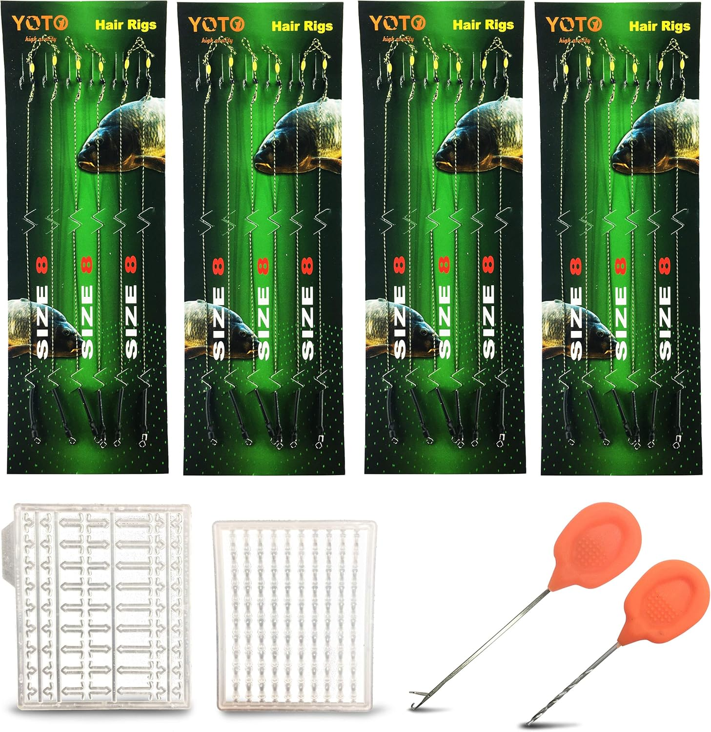 24PCS-Carp-Fishing-Hair-Rigs,Carp Fishing Gear with Wide Gape Hook,Zig Rigs Carp Fishing Kit with Carp Accessories