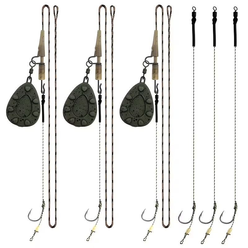 Carp Fishing Pre-Tied Hair Rig Set, Leadcore Leader with 4pcs Hair Rig And Fishing Sinker 56G/71G/85G/99G/113G/128G 1