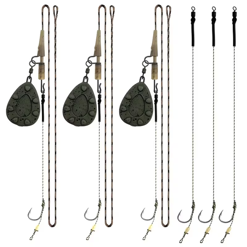 Carp Fishing Pre-Tied Hair Rig Set, Leadcore Leader with 4pcs Hair Rig And Fishing Sinker 56G/71G/85G/99G/113G/128G 1