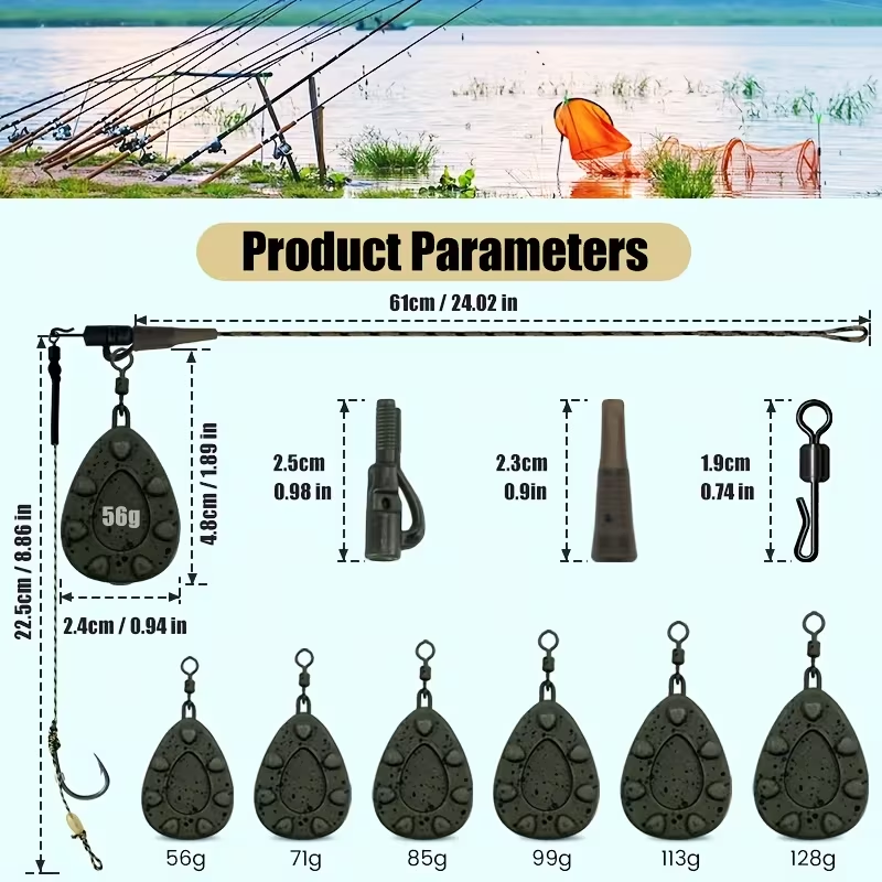 Carp Fishing Pre-Tied Hair Rig Set, Leadcore Leader with 4pcs Hair Rig And Fishing Sinker 56G/71G/85G/99G/113G/128G 4